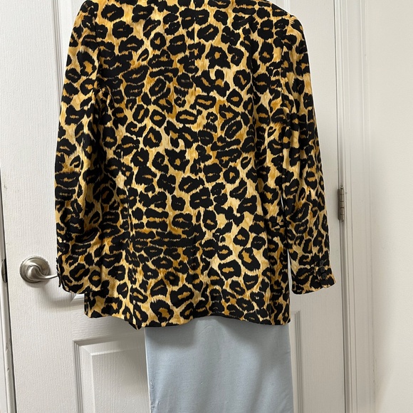 Nora Noh Vintage Animal Print 100 % Silk Blazer Womens Size 10 Padded Shoulders - Picture 3 of 5